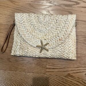 Woven Cream Clutch with Starfish Accent & Crossbody Strap